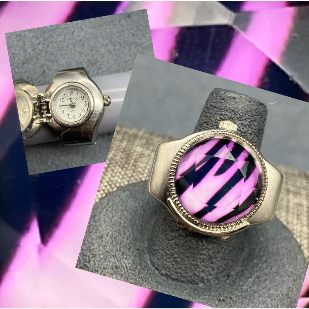 Icing Watch Ring PL2691S Purple Zebra Print Silver Adjustable Size 9 Retro Soft
